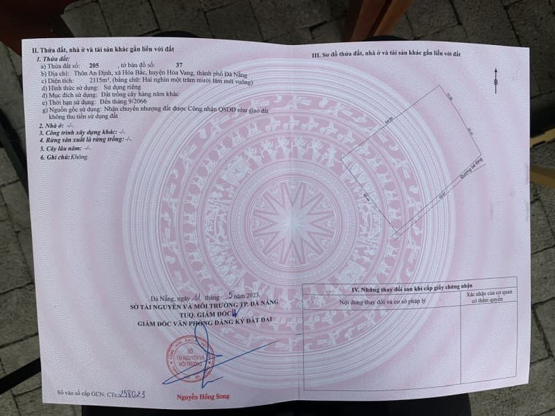 Đất 2115m² mặt tiền 53.67m² Thôn An Định Xã Hoà Bắc, Hoà Vang — gần trường học, tiềm năng tăng giá