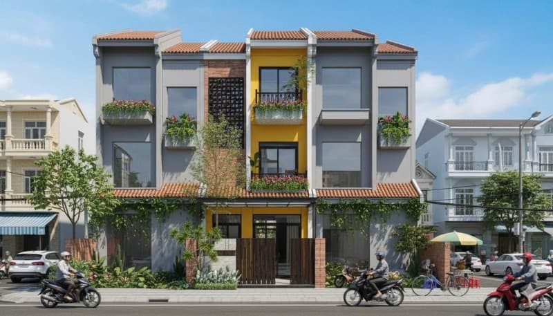 Nhà 3 tầng 100m² mặt tiền 5m Đường Trường Giang KDT Nam Hội An City, Hội An — gần biển, gần trường học, tiềm năng kinh doanh, mặt tiền đường lớn