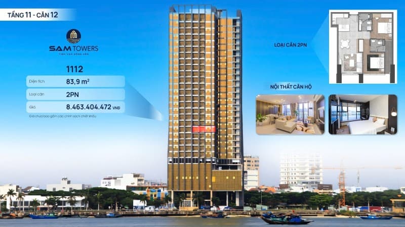 Căn hộ 83.9m² 1112 CC SAM TOWER 143 Như Nguyệt, Hải Châu — mặt tiền đường lớn, ô tô đỗ cửa, tiềm năng tăng giá, có dòng tiền